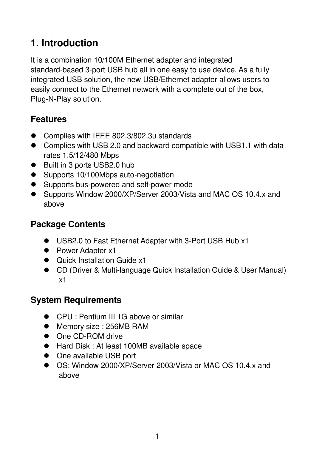 Edimax Technology EU-4230 manual Introduction, Features, Package Contents, System Requirements 