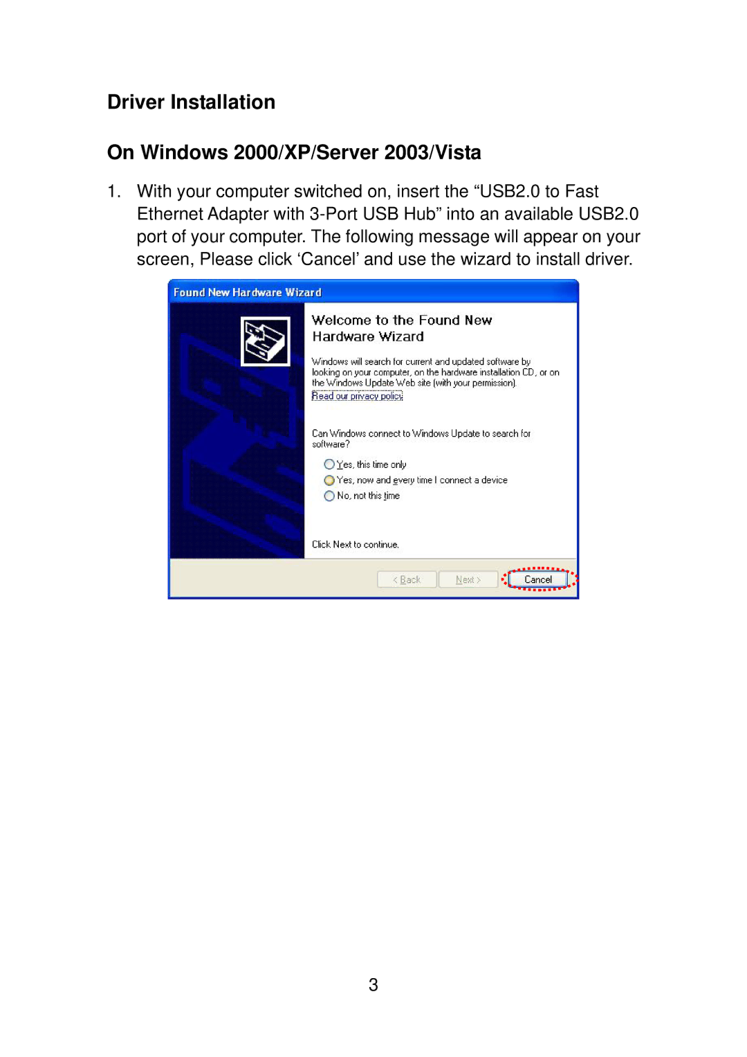 Edimax Technology EU-4230 manual Driver Installation On Windows 2000/XP/Server 2003/Vista 