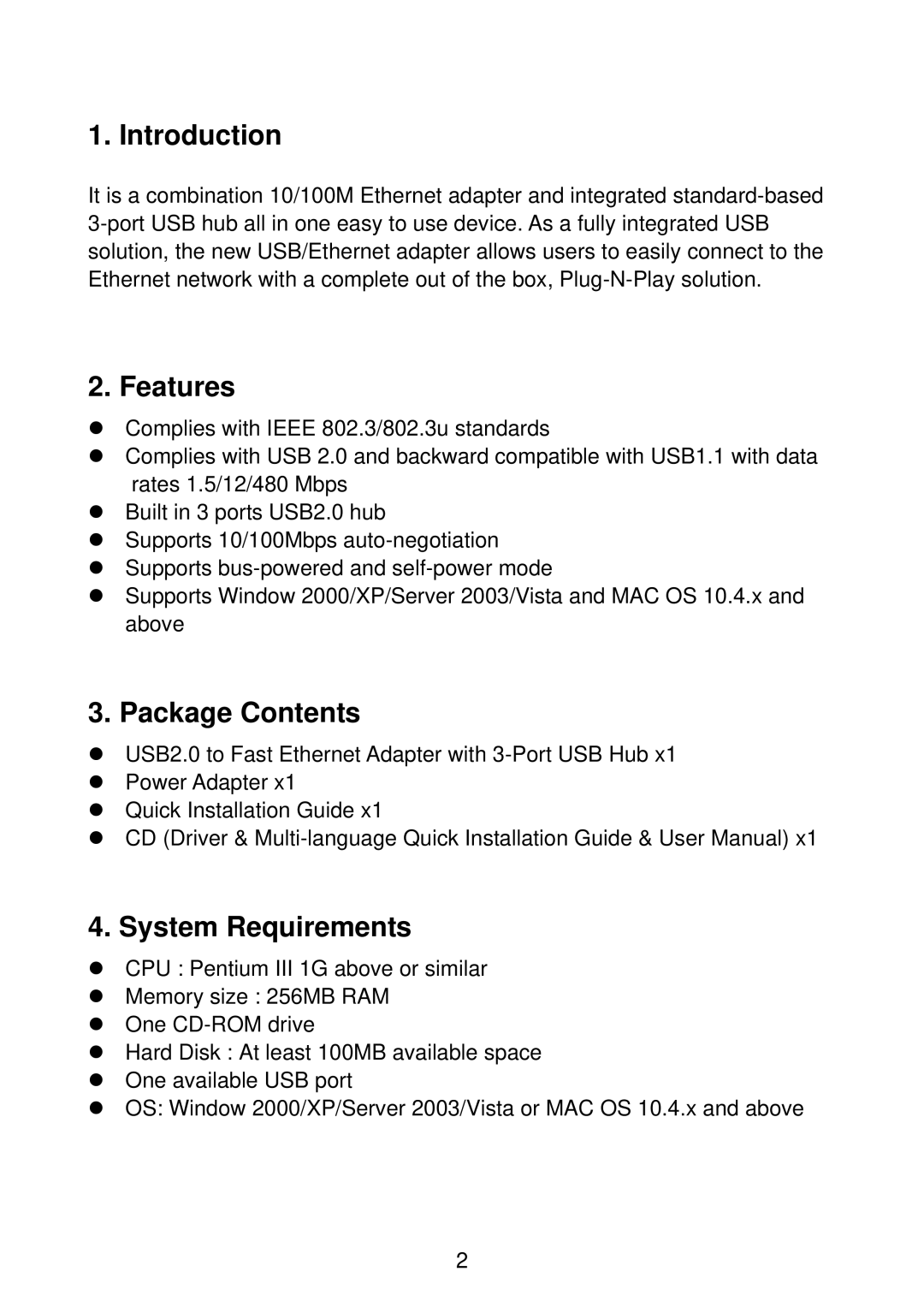 Edimax Technology EU-4230 manual Introduction, Features, Package Contents, System Requirements 