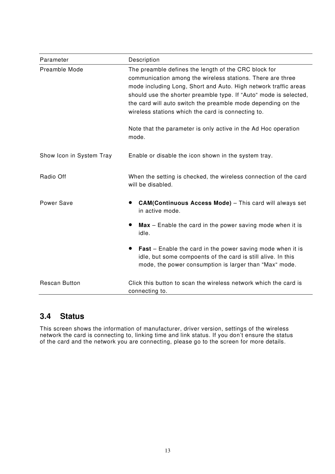 Edimax Technology EW-7126 user manual Status 