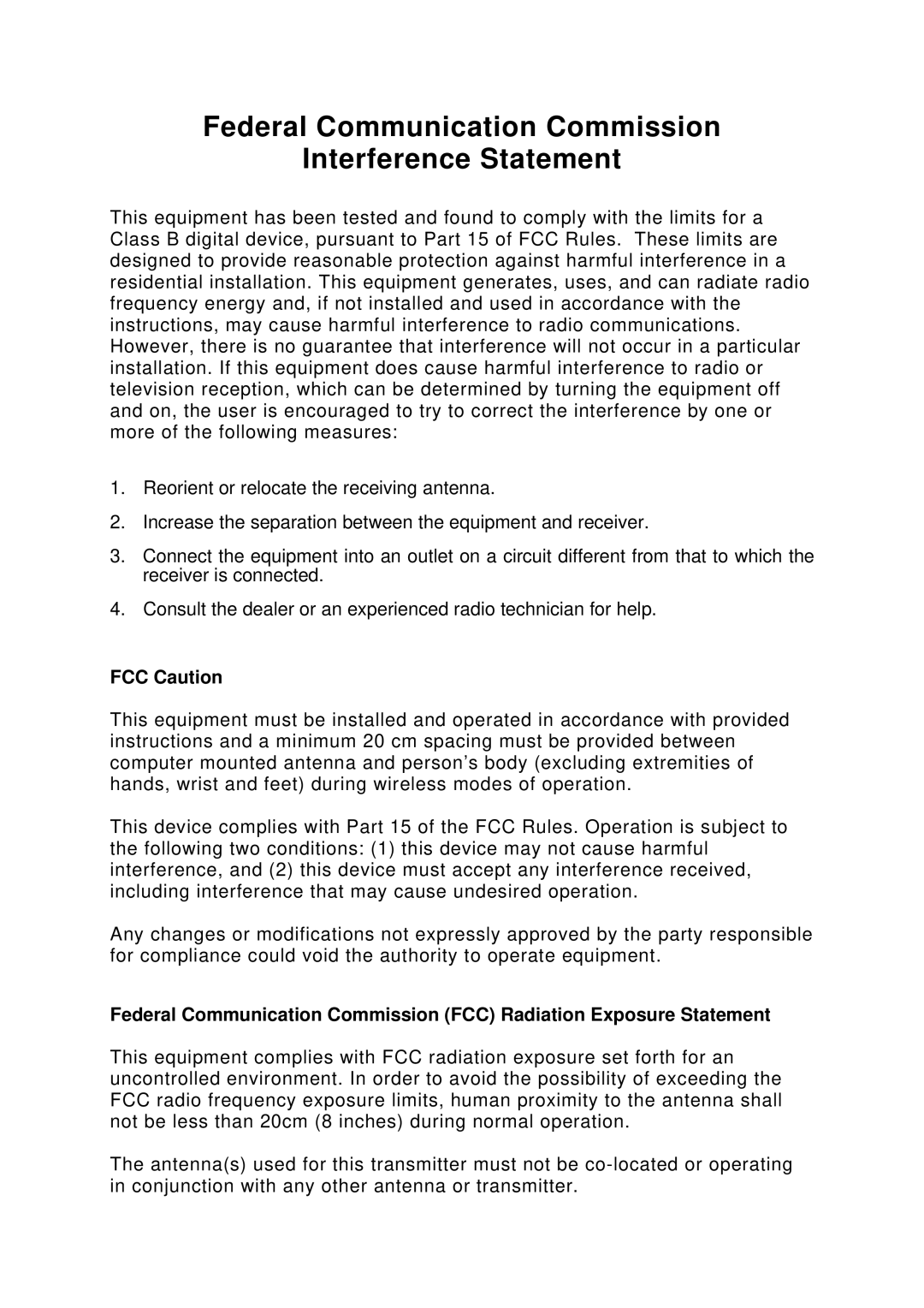 Edimax Technology EW-7126 user manual Federal Communication Commission Interference Statement 