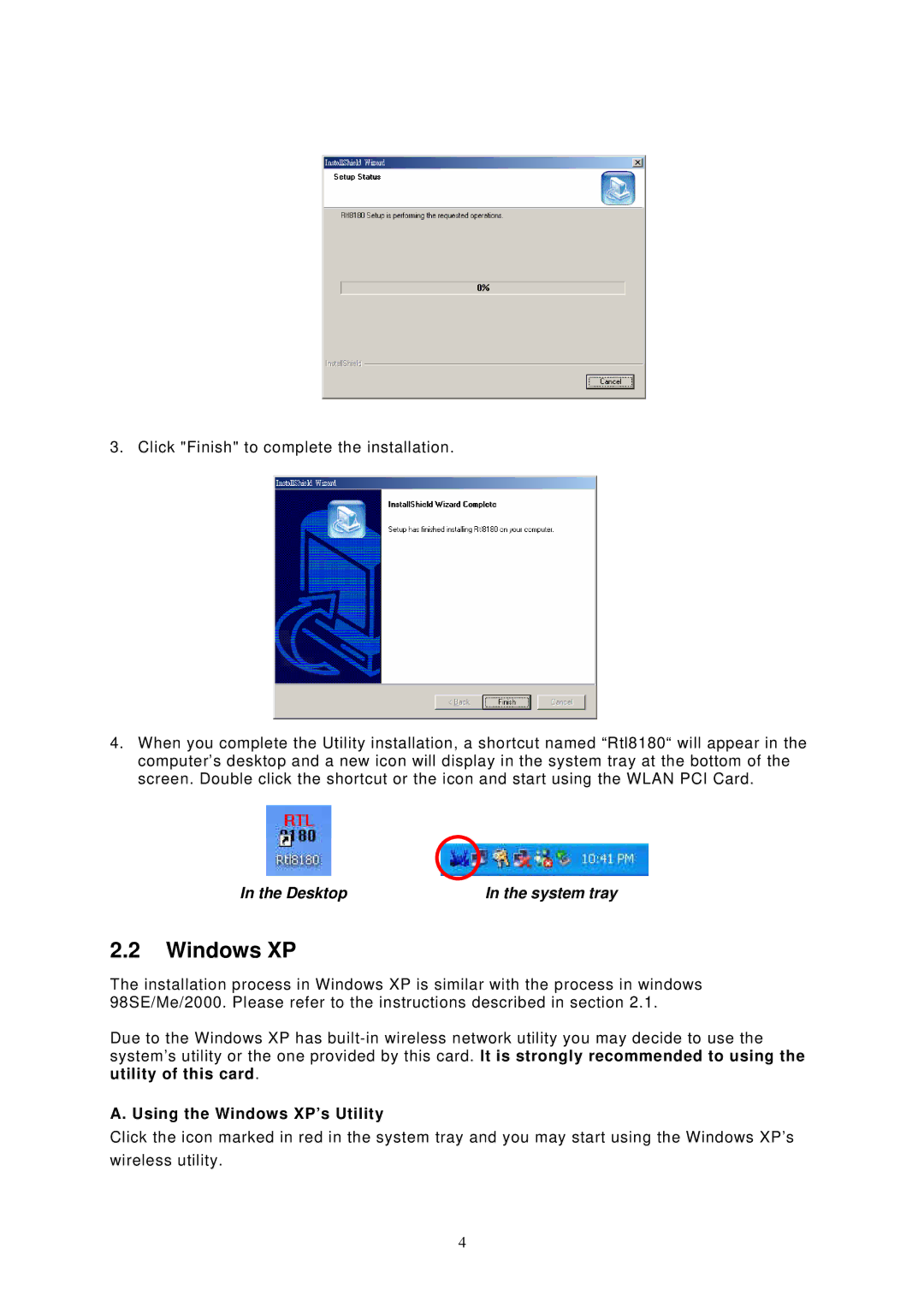 Edimax Technology EW-7126 user manual Using the Windows XP’s Utility 