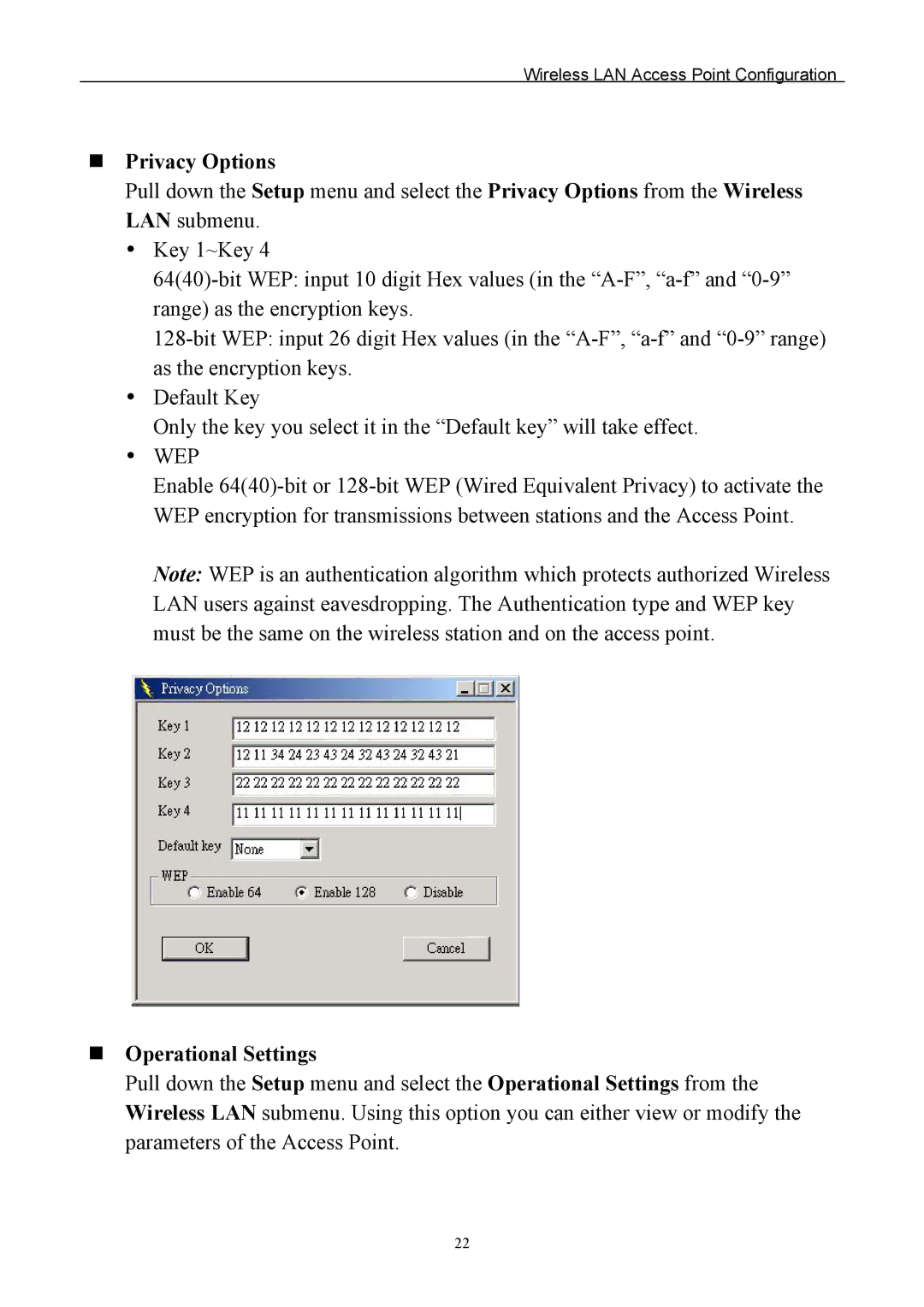 Edimax Technology EW-7205AP user manual Privacy Options, Operational Settings 