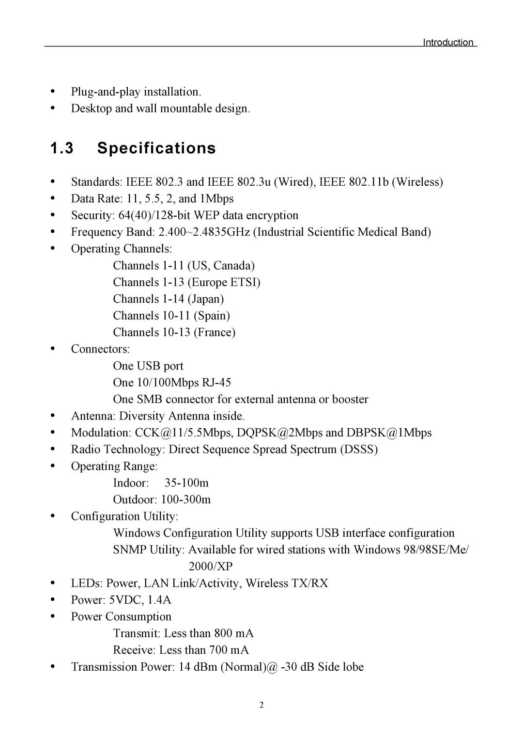 Edimax Technology EW-7205AP user manual Specifications 