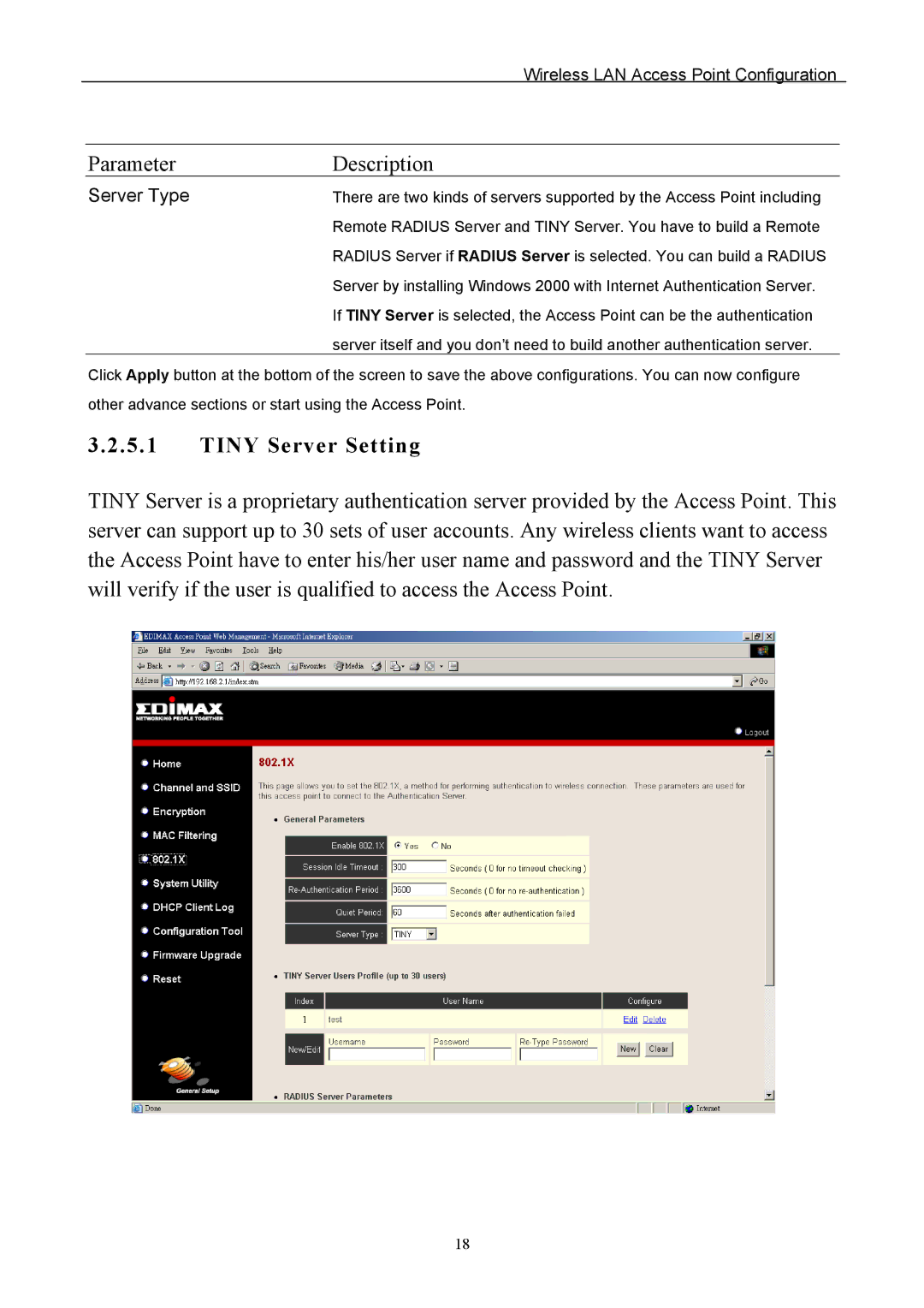 Edimax Technology EW-7205APS user manual Tiny Server Setting 