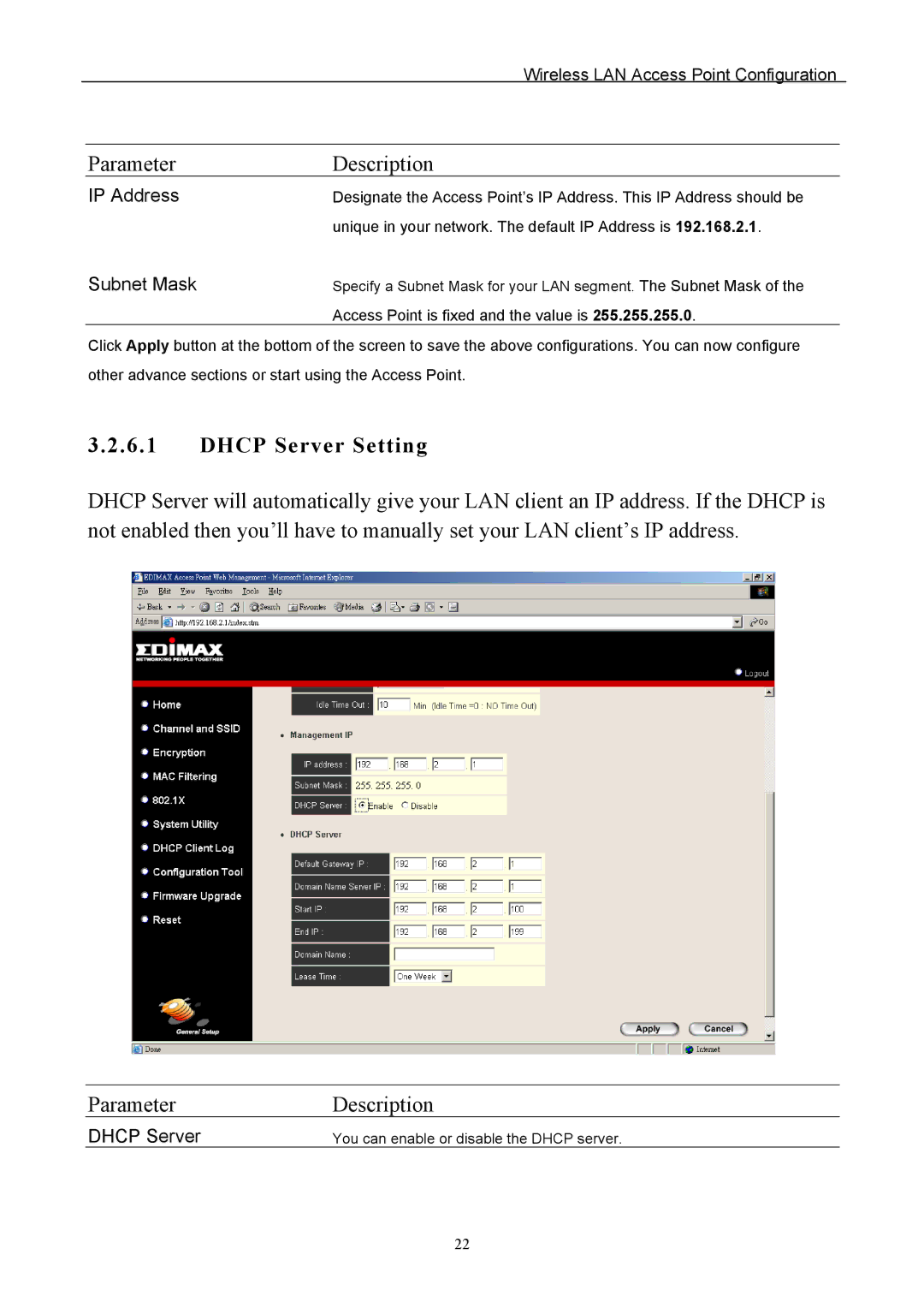 Edimax Technology EW-7205APS user manual Dhcp Server Setting 