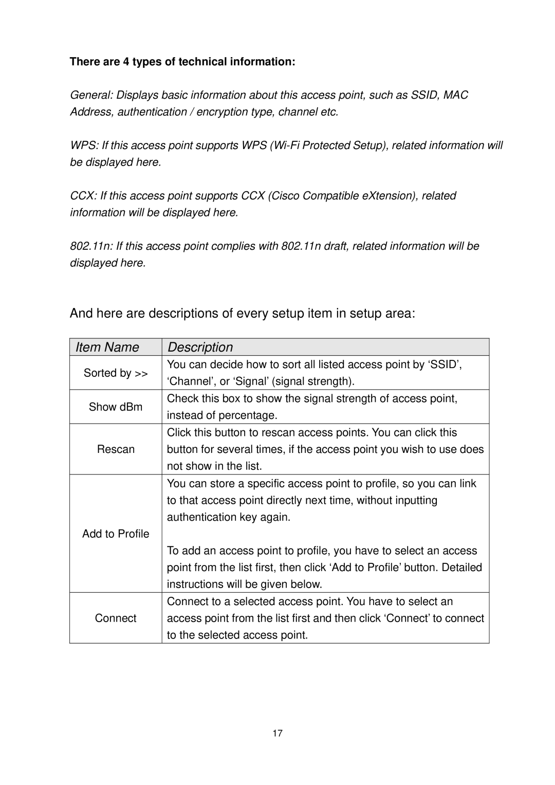 Edimax Technology EW-7711UMN, EW-7711UAN manual Item Name Description 