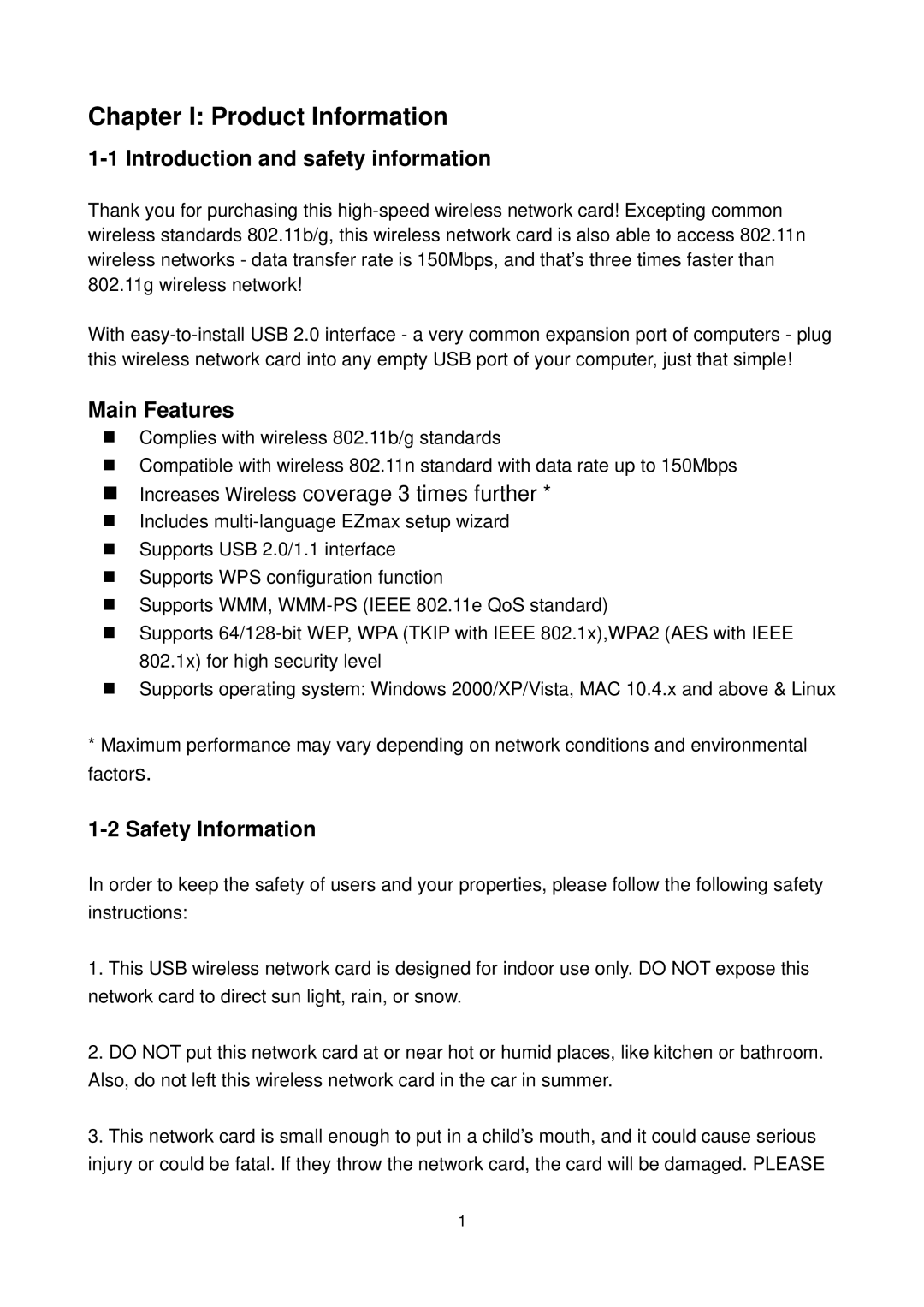 Edimax Technology EW-7711UMN, EW-7711UAN Chapter I Product Information, Introduction and safety information, Main Features 