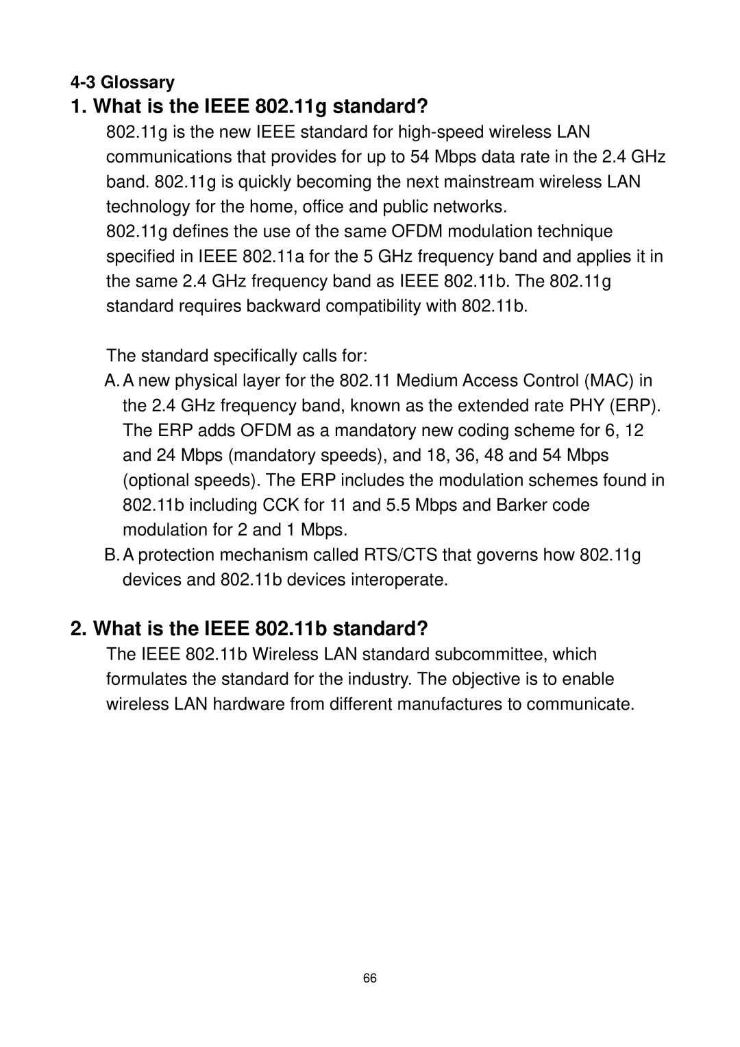 Edimax Technology EW-7711UAN, EW-7711UMN What is the Ieee 802.11g standard?, What is the Ieee 802.11b standard?, Glossary 