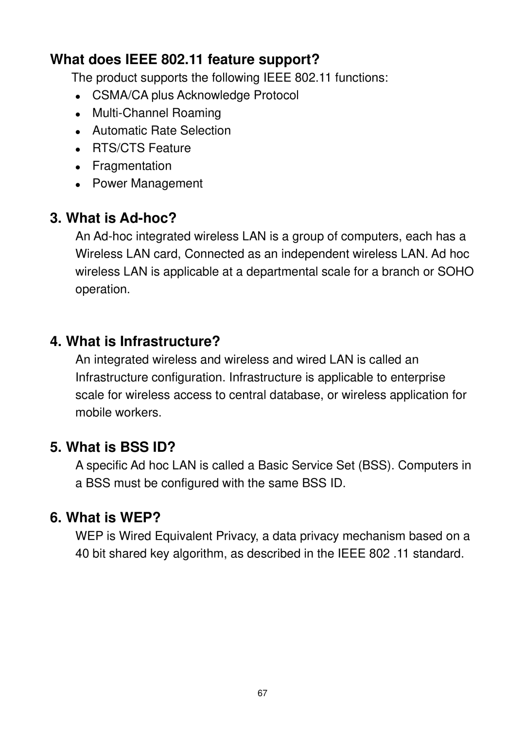 Edimax Technology EW-7711UMN, EW-7711UAN What does Ieee 802.11 feature support?, What is Ad-hoc?, What is Infrastructure? 