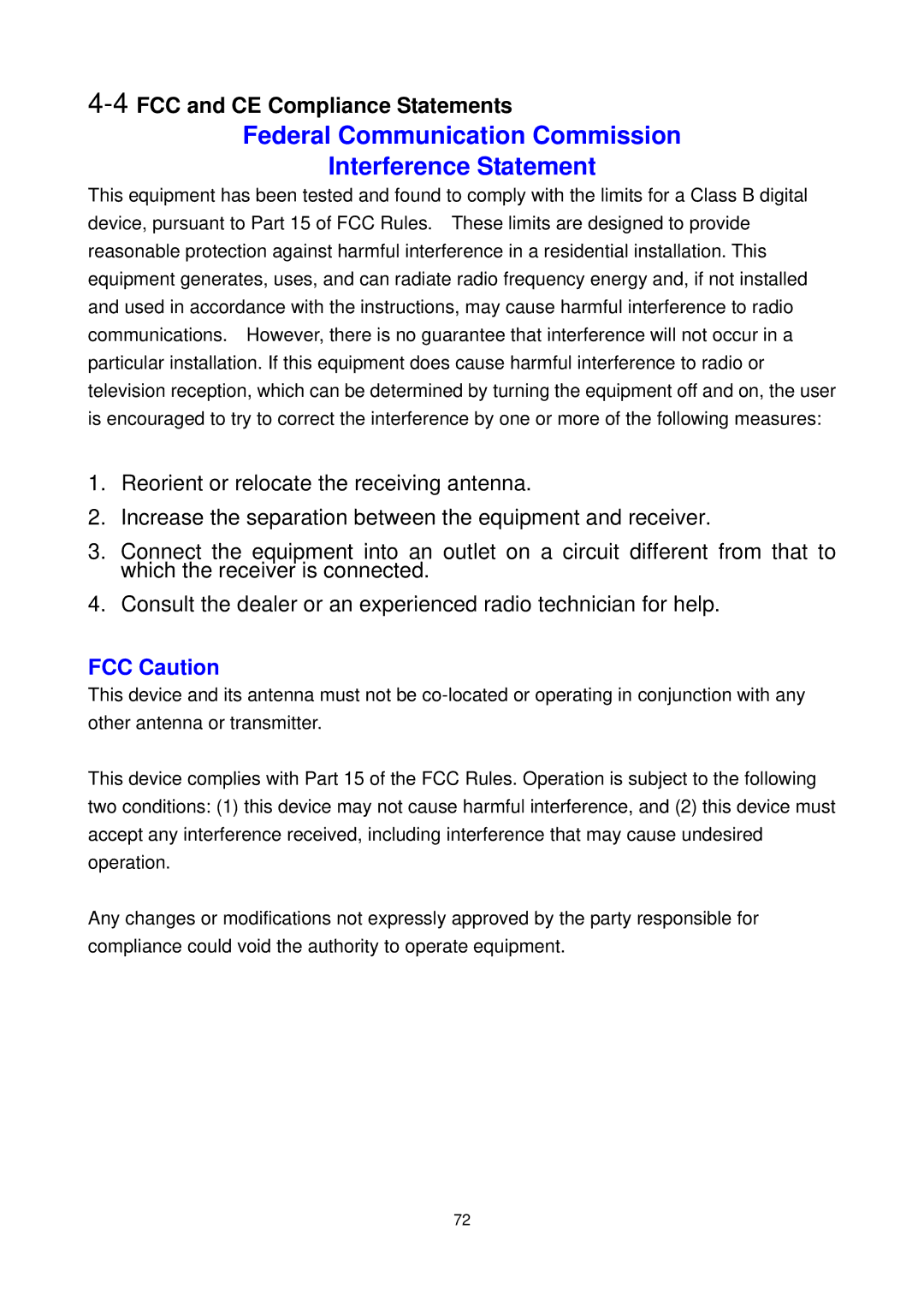 Edimax Technology EW-7711UAN Federal Communication Commission Interference Statement, 4FCC and CE Compliance Statements 