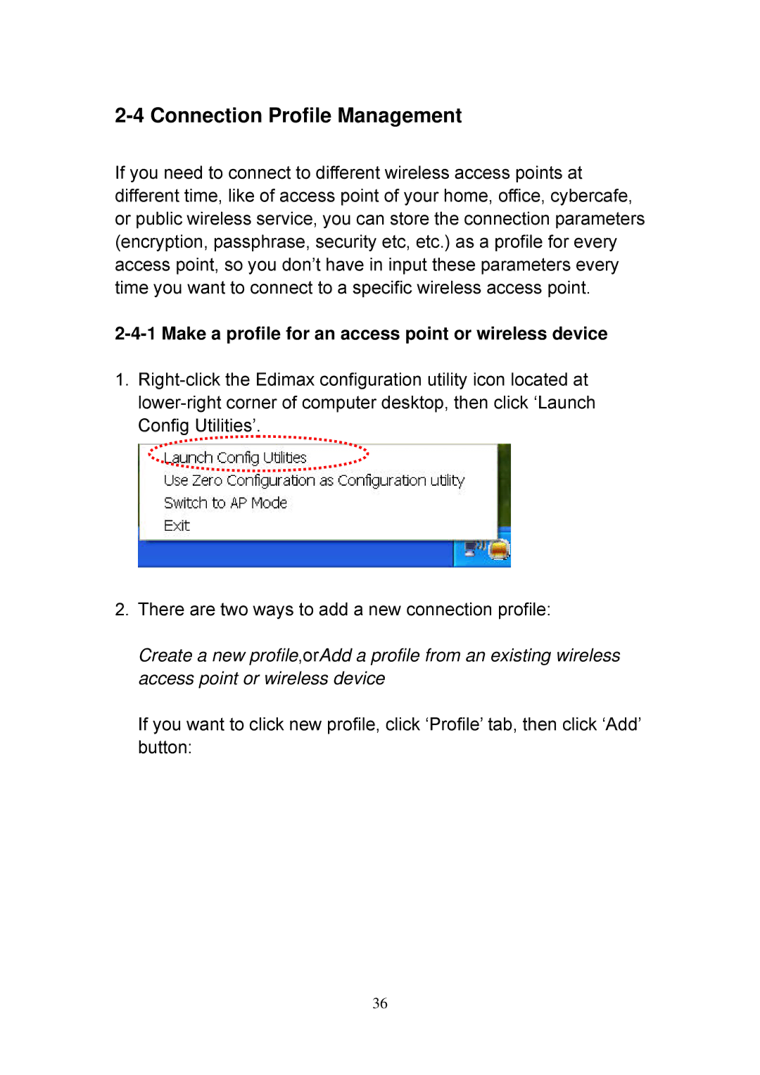 Edimax Technology EW-7728In, EW-7128g Connection Profile Management, Make a profile for an access point or wireless device 