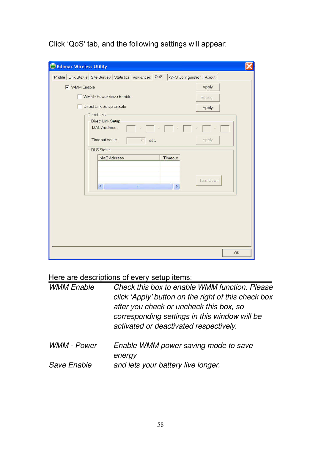 Edimax Technology EW-7728In, EW-7727In, EW-7318Ug, EW-7718Un, EW-7748In Energy, Save Enable Lets your battery live longer 