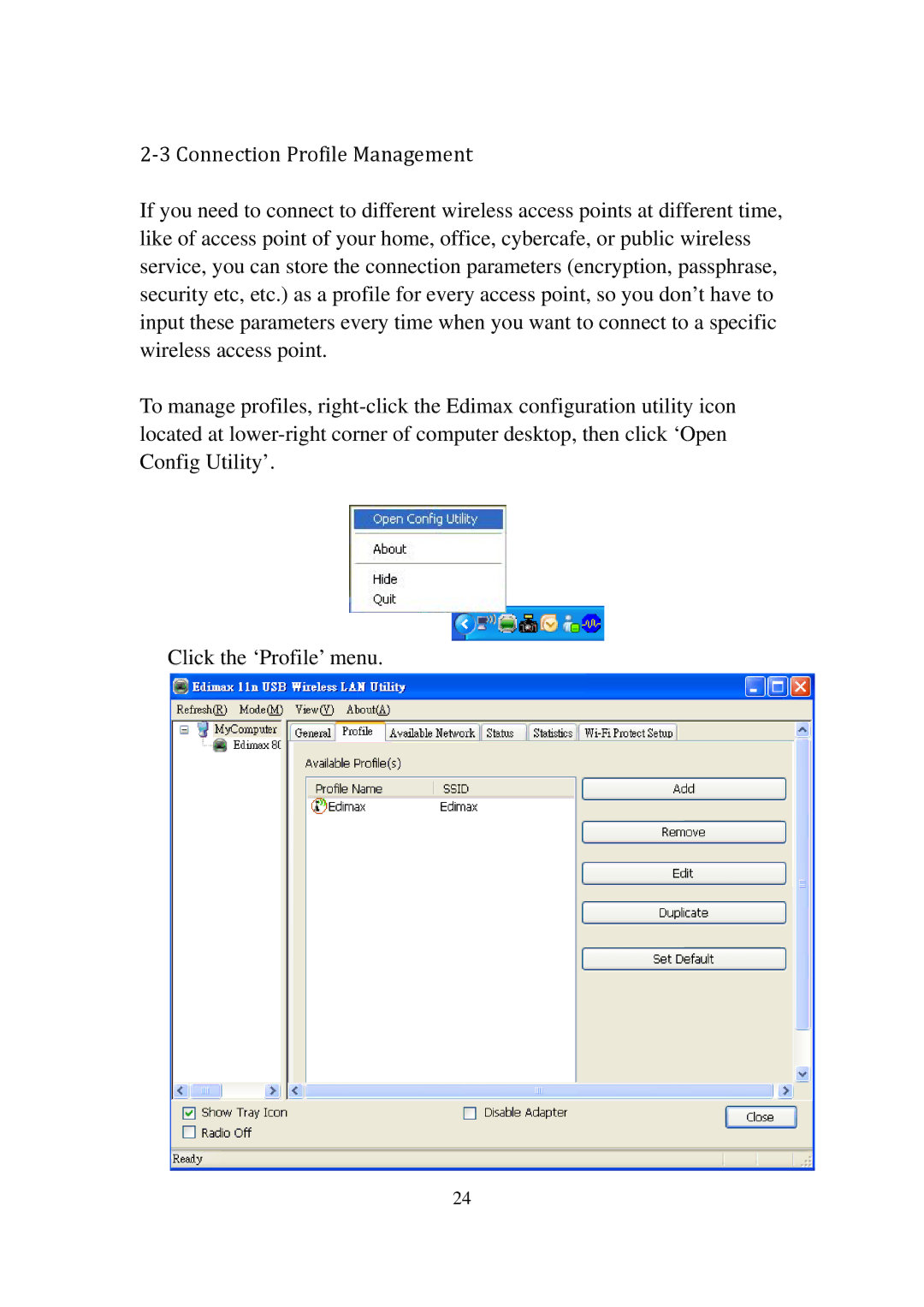 Edimax Technology EW-7811UN manual ‐3 Connection Profile Management 