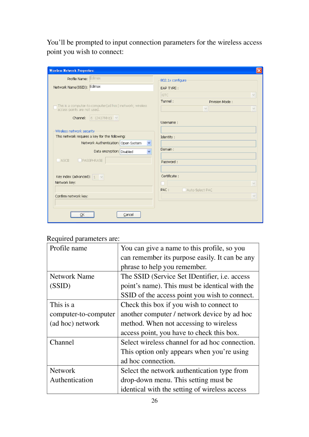 Edimax Technology EW-7811UN manual Point’s name. This must be identical with 