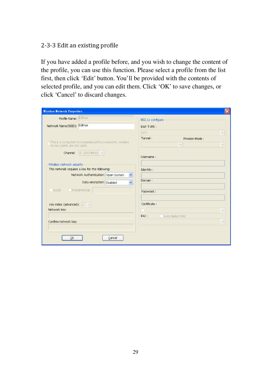 Edimax Technology EW-7811UN manual ‐3‐3 Edit an existing profile 