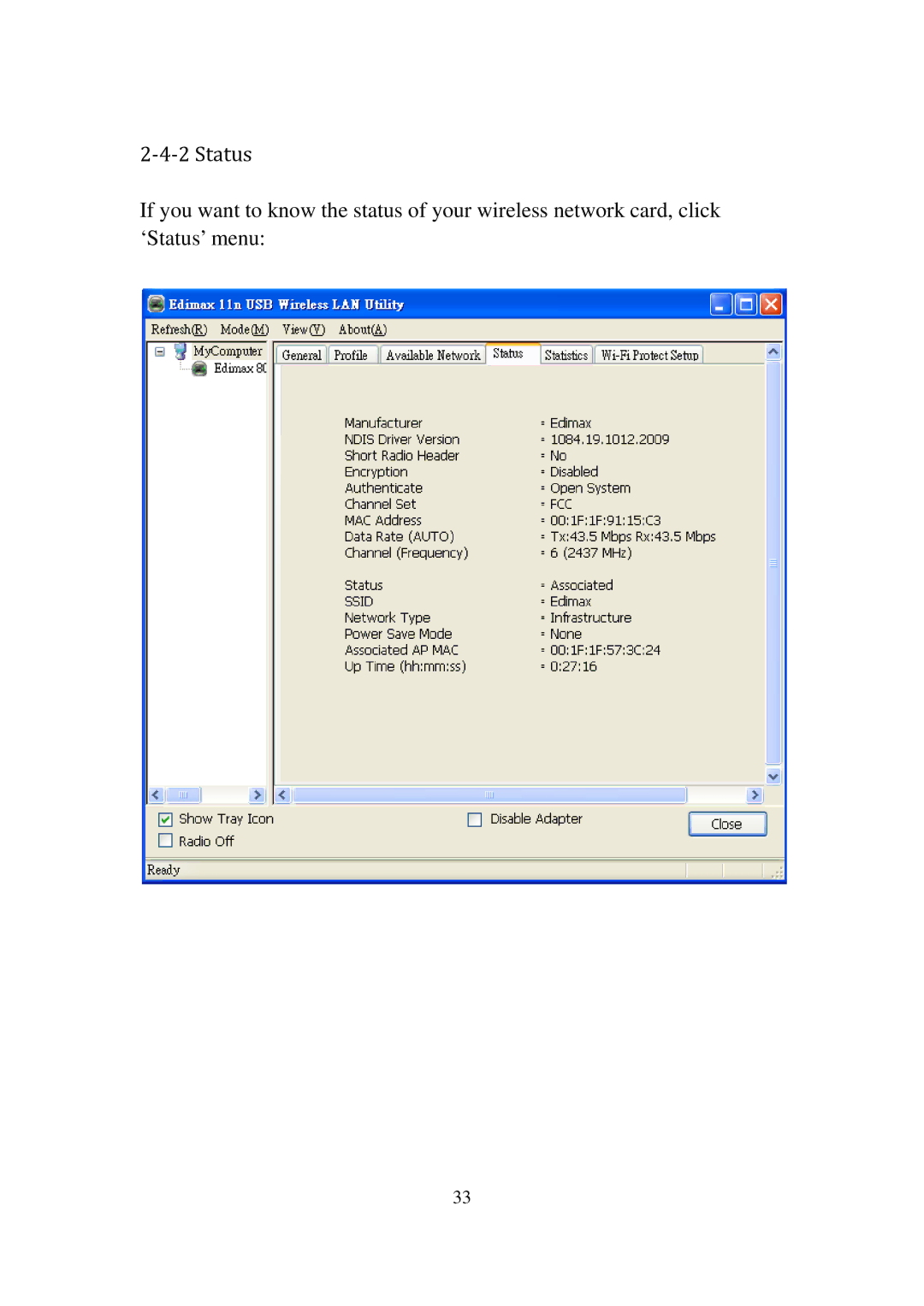 Edimax Technology EW-7811UN manual ‐4‐2 Status 