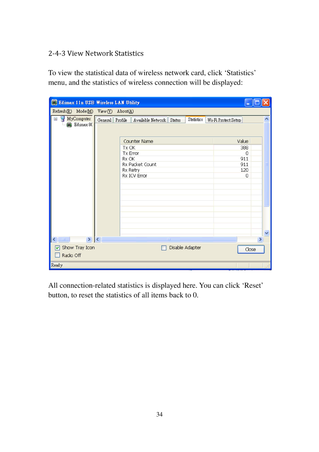 Edimax Technology EW-7811UN manual ‐4‐3 View Network Statistics 