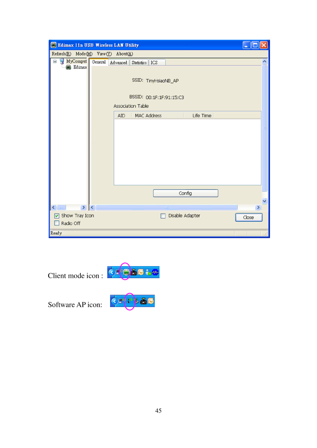 Edimax Technology EW-7811UN manual Client mode icon Software AP icon 