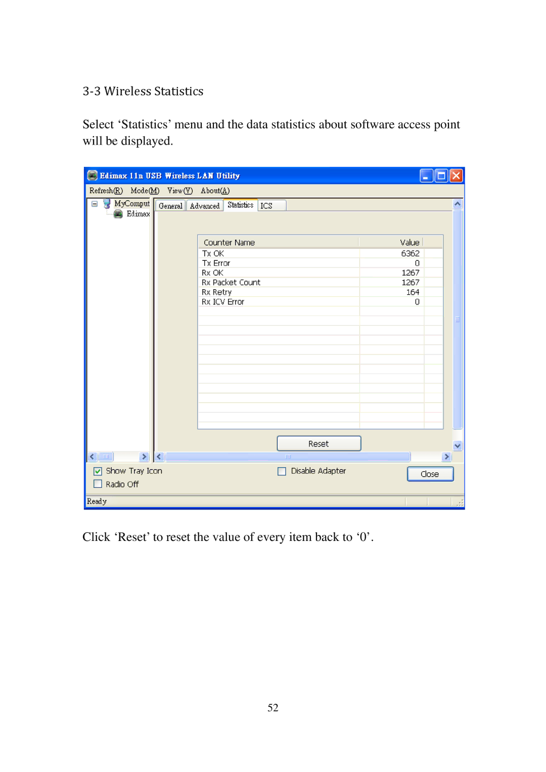 Edimax Technology EW-7811UN manual ‐3 Wireless Statistics 