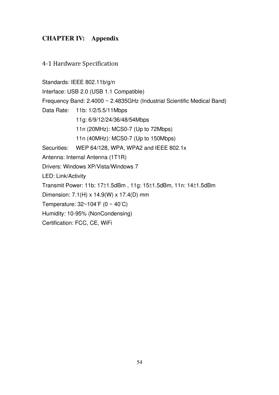 Edimax Technology EW-7811UN manual Chapter IV Appendix 