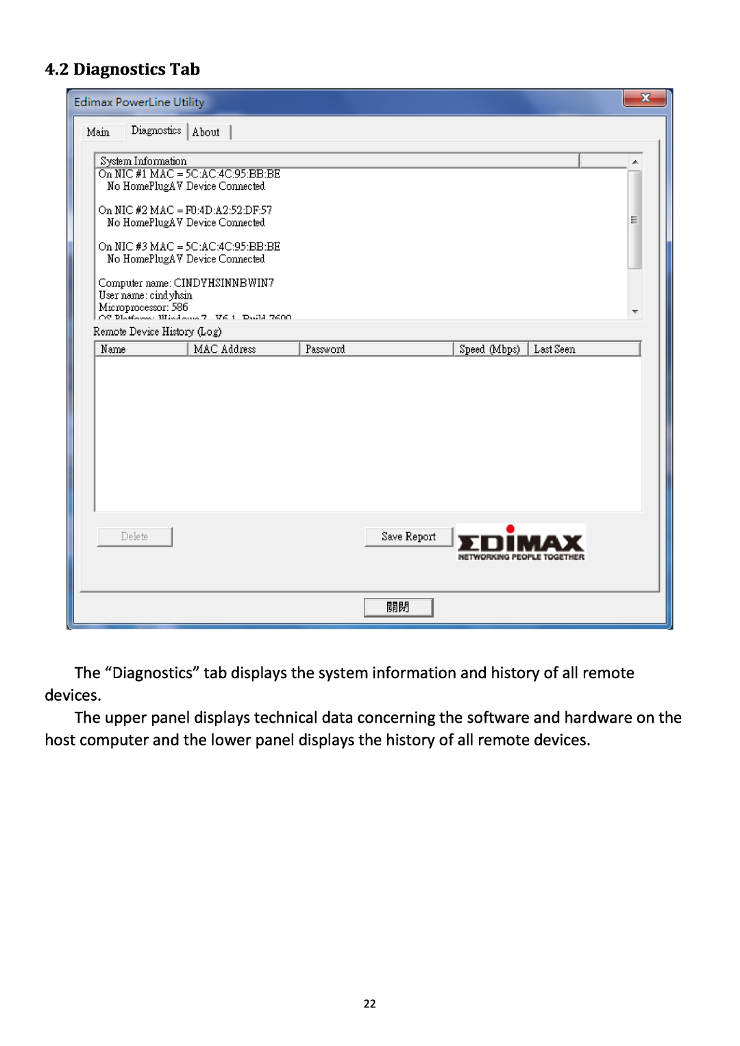Edimax Technology HP-5102 user manual Diagnostics Tab 
