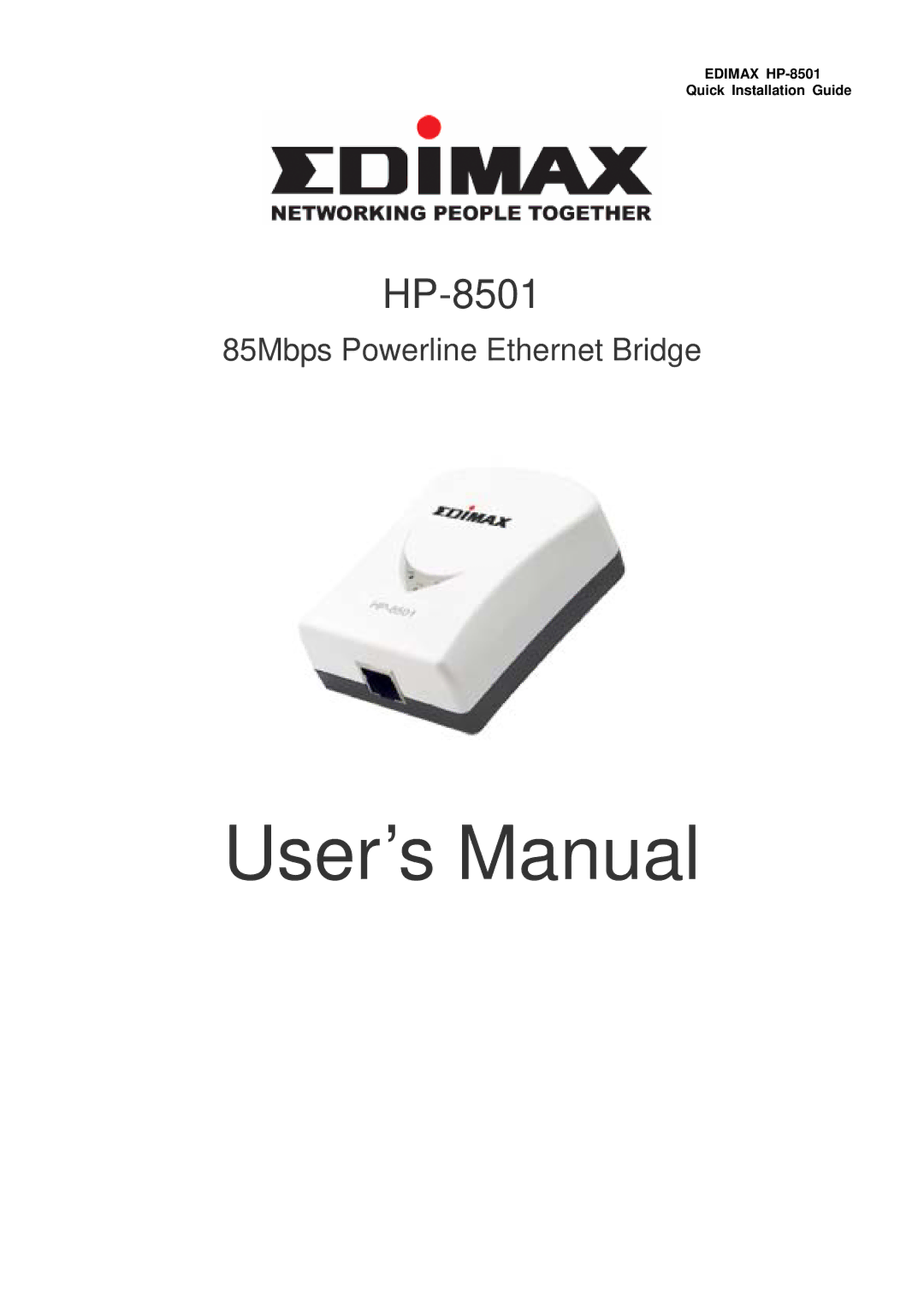 Edimax Technology HP-8501 user manual User’s Manual 