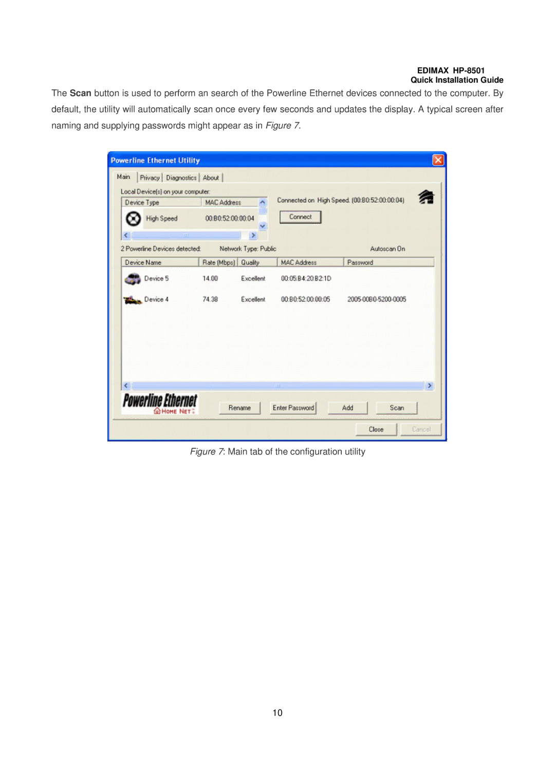 Edimax Technology HP-8501 user manual Main tab of the configuration utility 