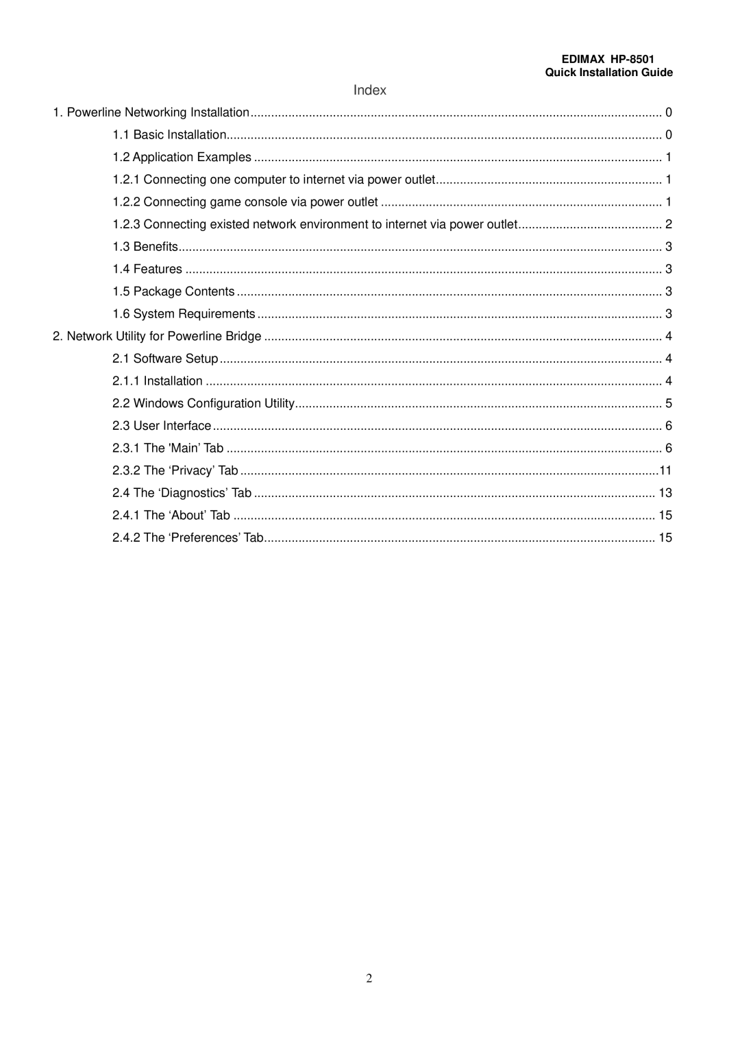 Edimax Technology HP-8501 user manual Index 