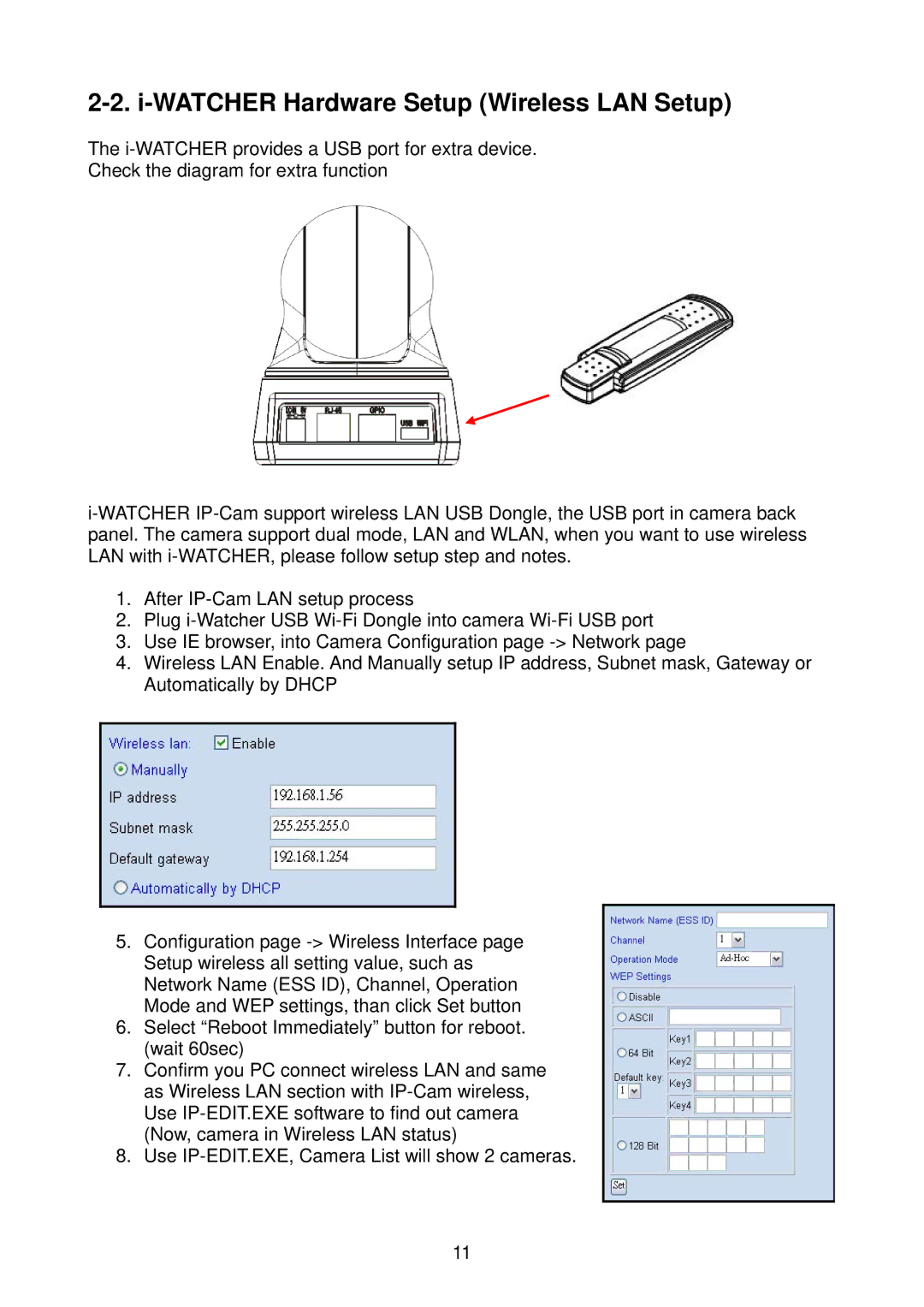 Edimax Technology i-Watcher Pan/Tilt Internet IP Camera user manual Watcher Hardware Setup Wireless LAN Setup 