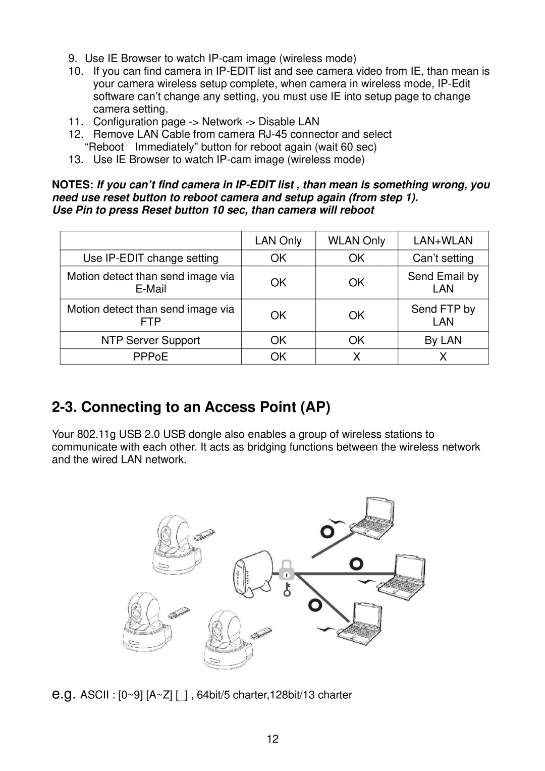 Edimax Technology i-Watcher Pan/Tilt Internet IP Camera user manual Connecting to an Access Point AP 