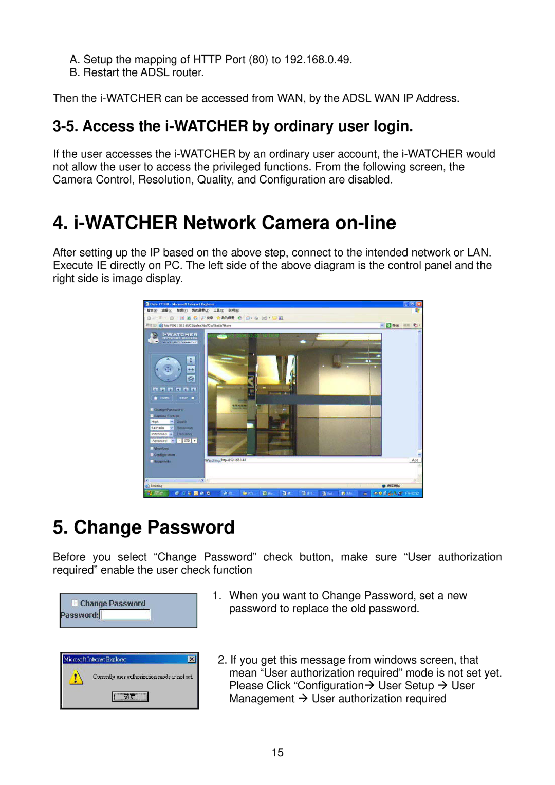 Edimax Technology i-Watcher Pan/Tilt Internet IP Camera user manual Watcher Network Camera on-line, Change Password 