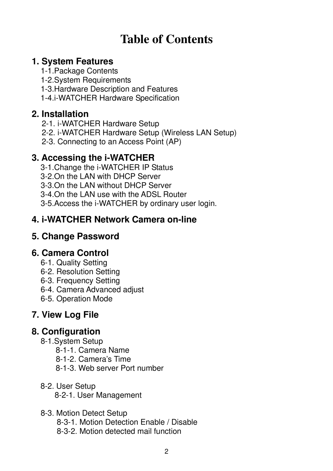 Edimax Technology i-Watcher Pan/Tilt Internet IP Camera user manual Table of Contents 