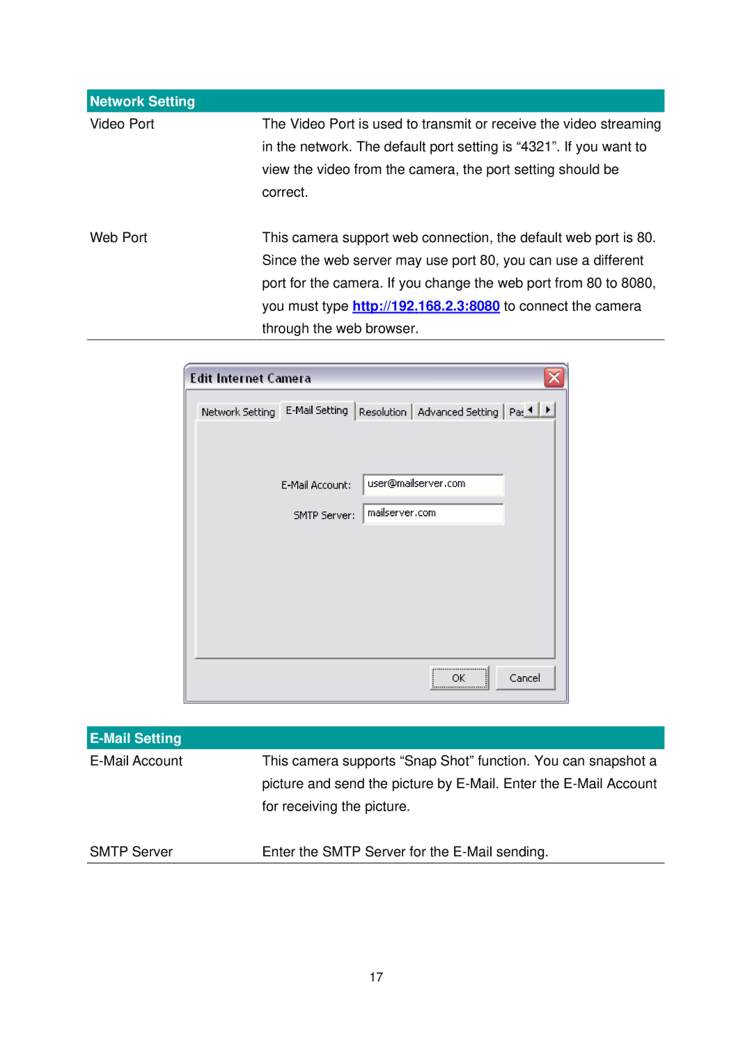 Edimax Technology IC-1000 user manual Mail Setting 