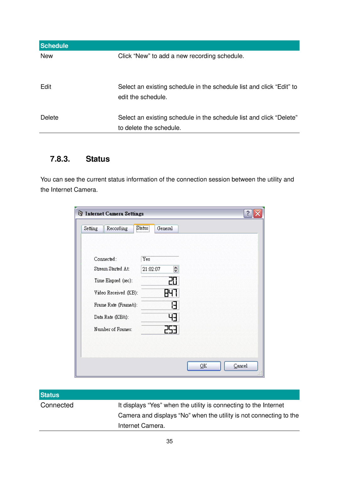 Edimax Technology IC-1000 user manual Connected, Status 