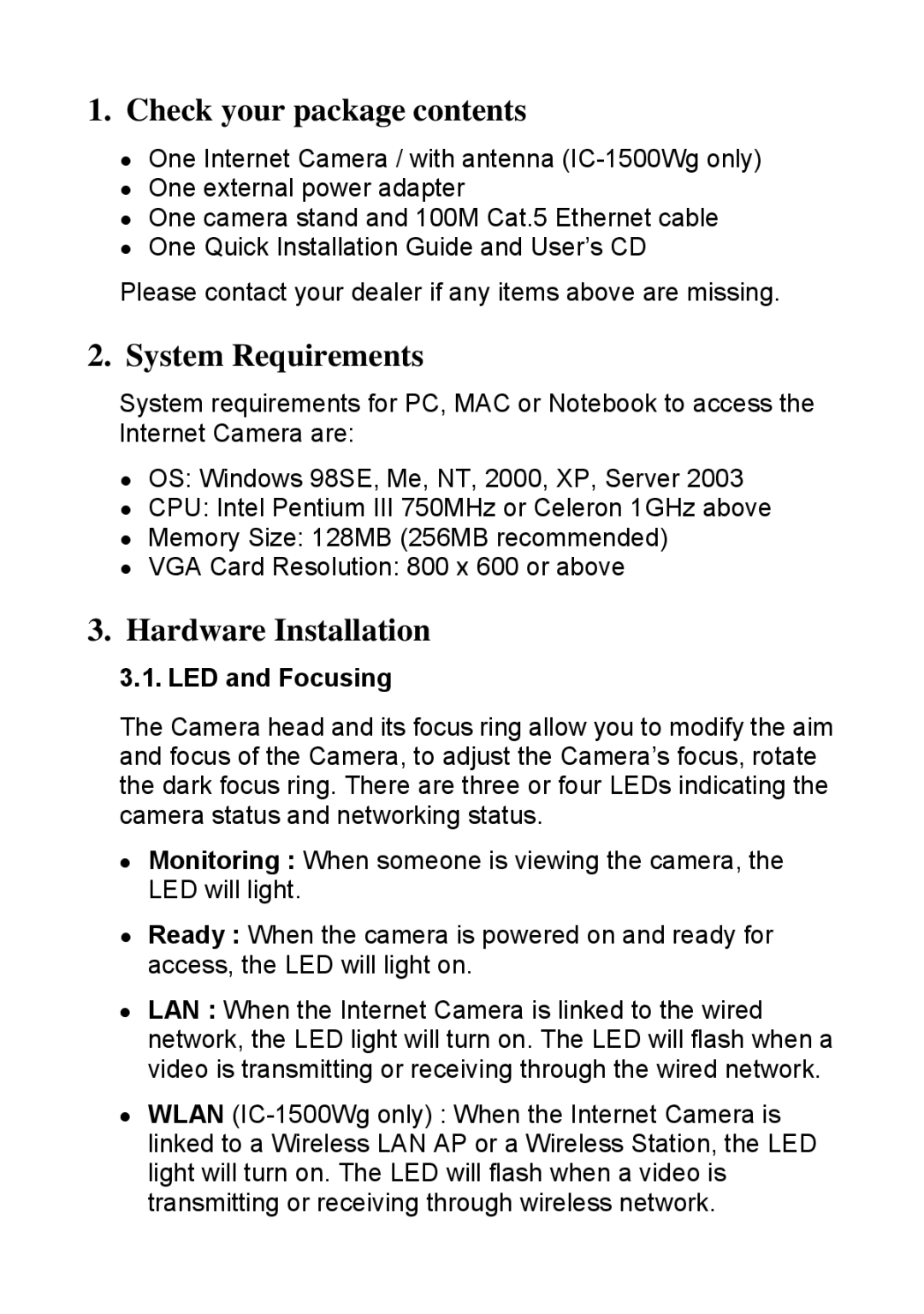 Edimax Technology IC-1500WG manual Check your package contents 