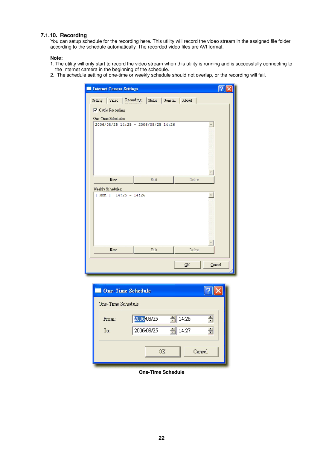 Edimax Technology IC-1500 manual Recording, One-Time Schedule 