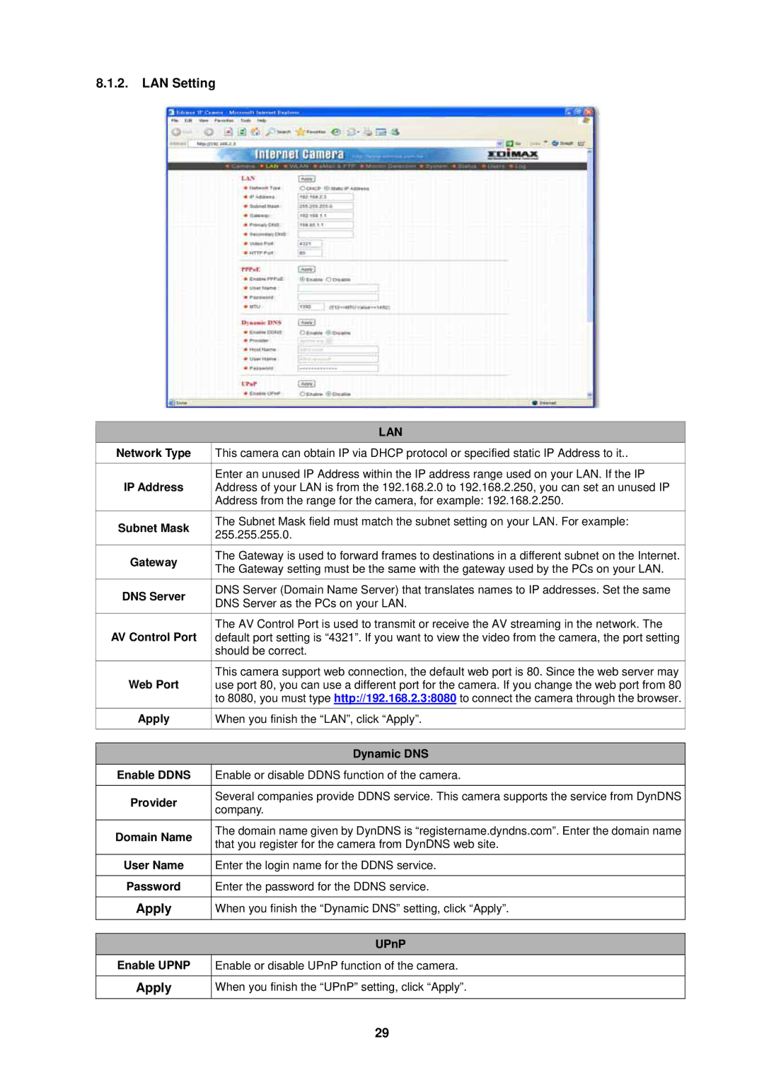 Edimax Technology IC-1500 manual LAN Setting, Apply 