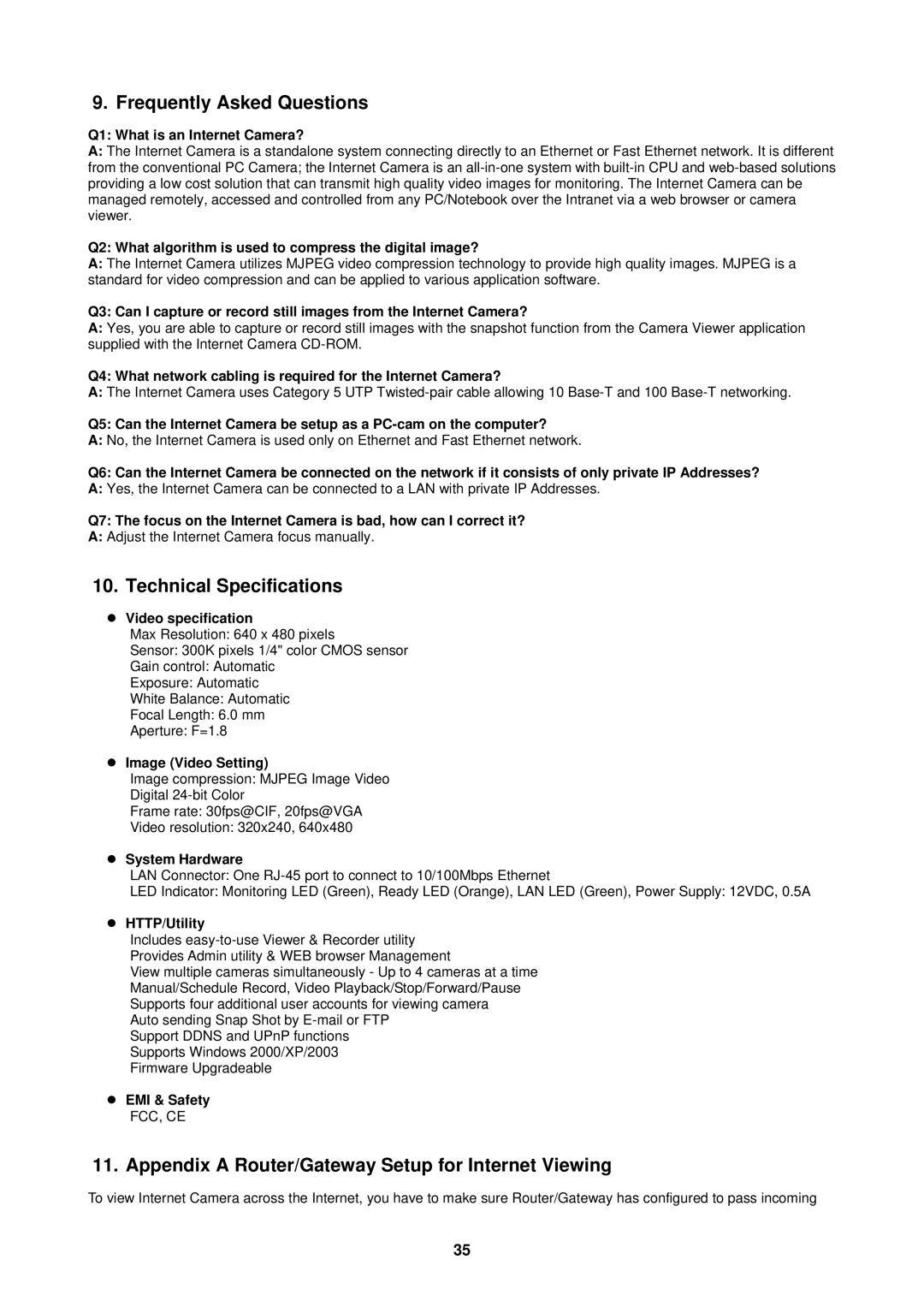 Edimax Technology IC-1500 manual Frequently Asked Questions, Technical Specifications 