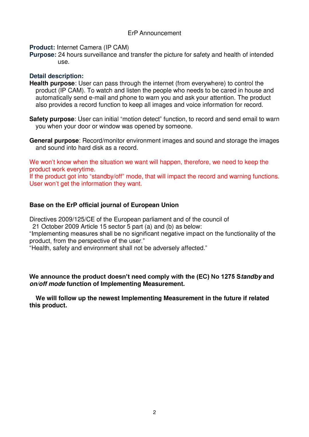 Edimax Technology IC-3010WG manual Detail description 