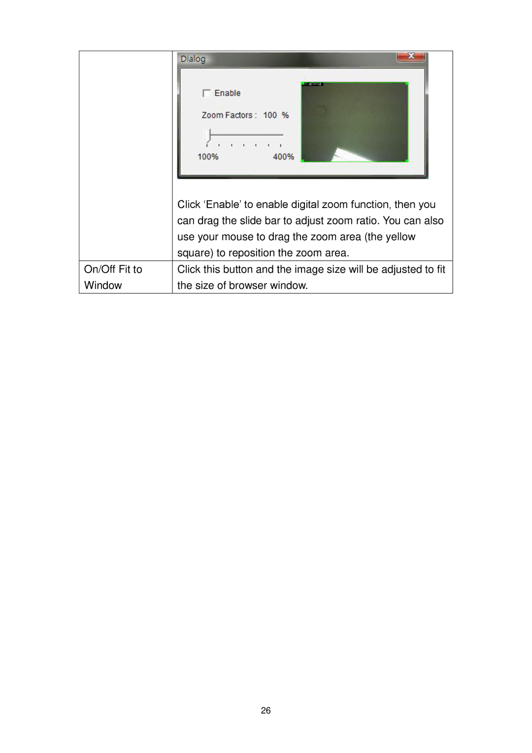 Edimax Technology IC-3010WG manual Click „Enable‟ to enable digital zoom function, then you 