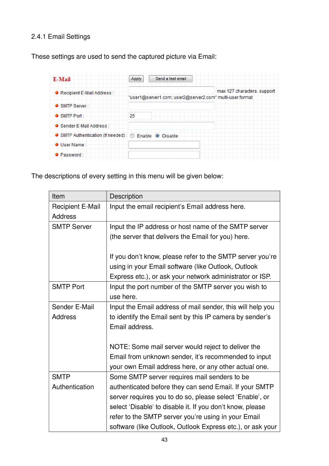 Edimax Technology IC-3010WG manual Smtp 