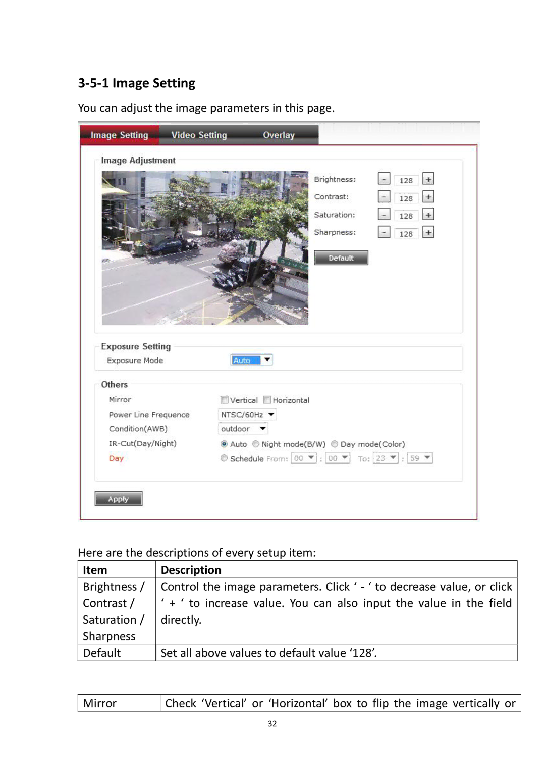 Edimax Technology IR-112E user manual Image Setting 