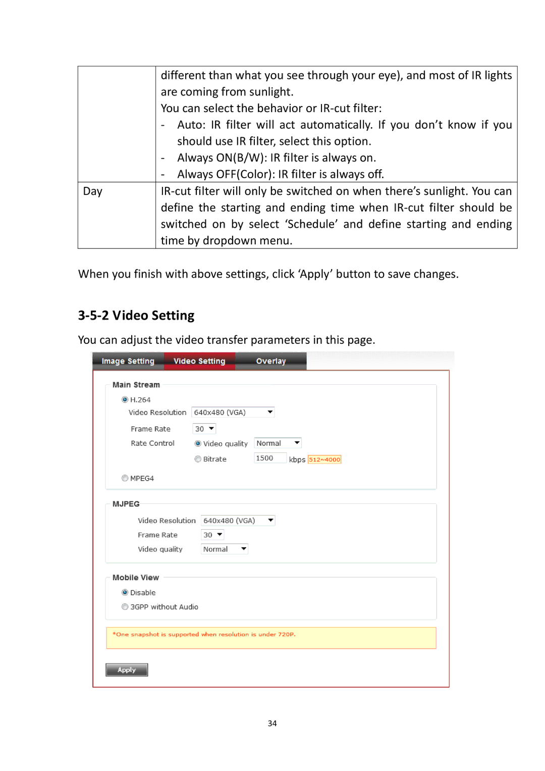 Edimax Technology IR-112E user manual Video Setting 