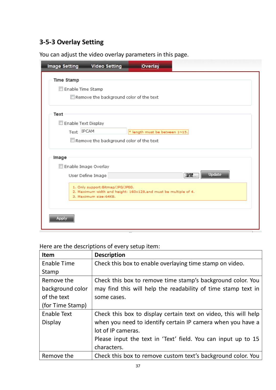 Edimax Technology IR-112E user manual Overlay Setting 