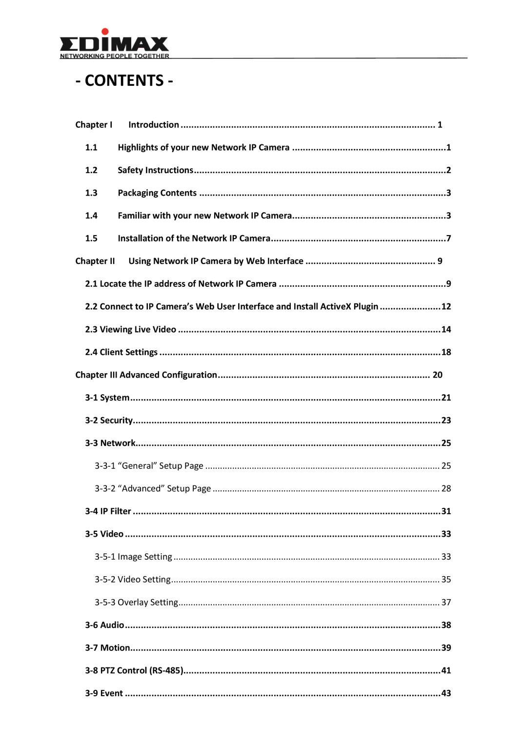 Edimax Technology IR-113E user manual Contents 