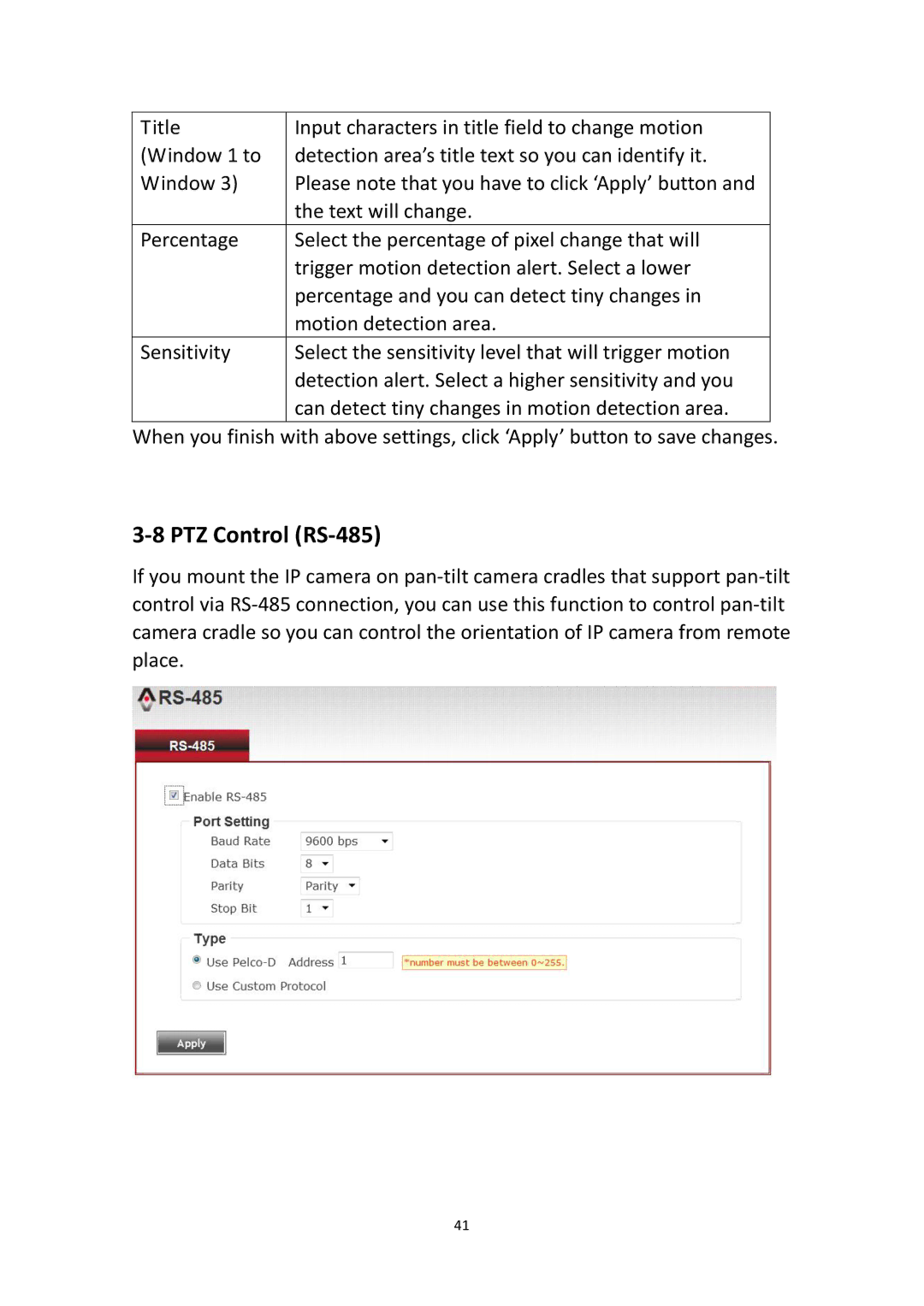 Edimax Technology IR-113E user manual PTZ Control RS-485 