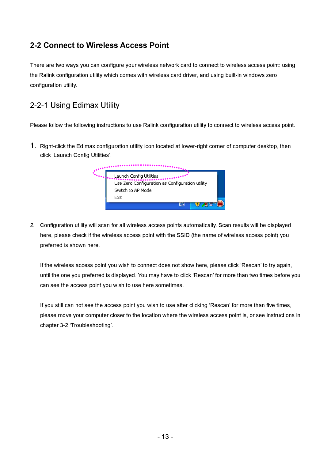 Edimax Technology LAN USB Adapter user manual Connect to Wireless Access Point, Using Edimax Utility 