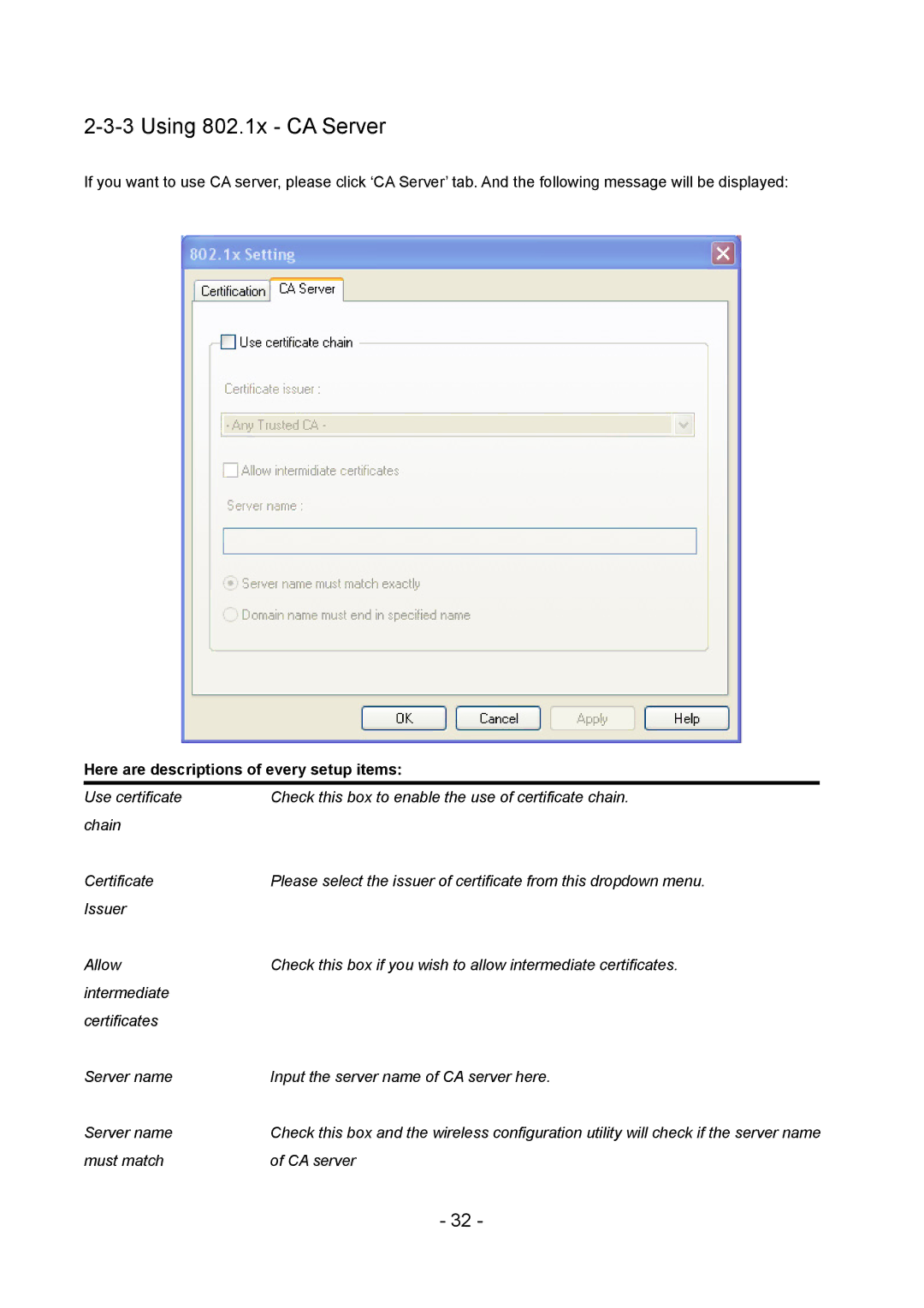 Edimax Technology LAN USB Adapter user manual Using 802.1x CA Server 