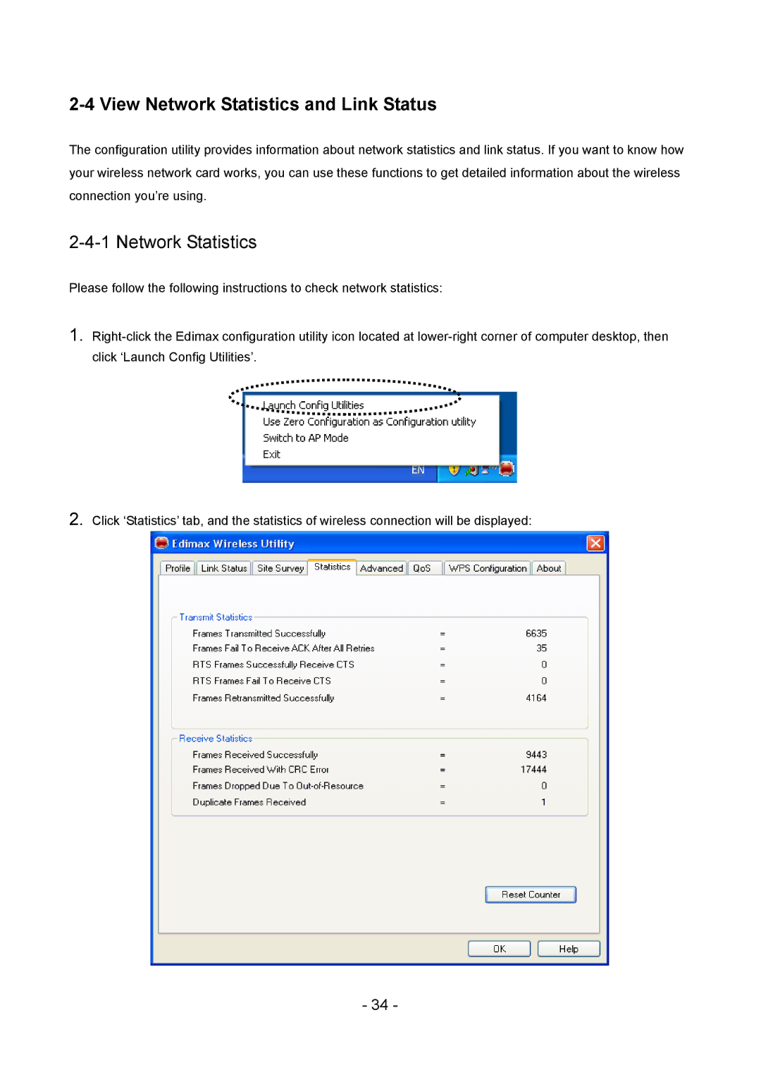 Edimax Technology LAN USB Adapter user manual View Network Statistics and Link Status 